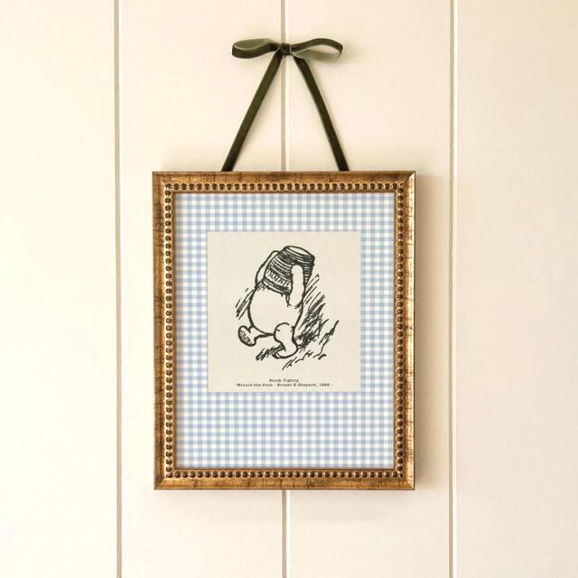 Winnie The Pooh Honey Pot Print - Ernest Shepard Illustration Blue Gingham Nursery Wall Art For Baby Or Child - image 1