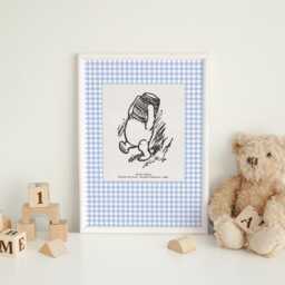 Winnie The Pooh Honey Pot Print - Ernest Shepard Illustration Blue Gingham Nursery Wall Art For Baby Or Child - thumbnail 3