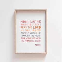 Now I Lay Me Down To Sleep Print, Christian Wall Art, Girls Nursery Bible Verse Bedroom Decor, Toddler - thumbnail 2