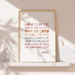 Now I Lay Me Down To Sleep Print, Christian Wall Art, Girls Nursery Bible Verse Bedroom Decor, Toddler - thumbnail 1