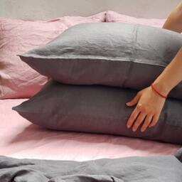 Grey Linen Pillowcase - Envelope Closure Natural Organic Softened Various Sizes - thumbnail 2