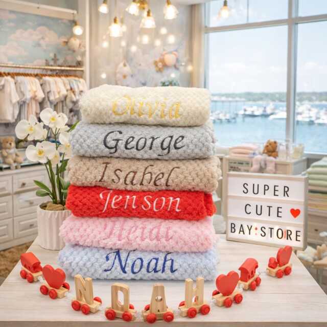 Personalised Embroidered Baby Blanket, Soft Cosy Waffle Fleece Cot Blanket - image 1