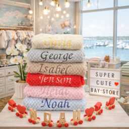 Personalised Embroidered Baby Blanket, Soft Cosy Waffle Fleece Cot Blanket - thumbnail 1