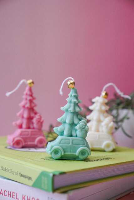 Mini Car Christmas Tree Candle Festive Vegan Soy Wax Holiday Decor - image 1