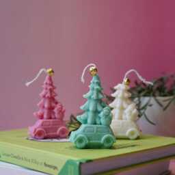 Mini Car Christmas Tree Candle Festive Vegan Soy Wax Holiday Decor - thumbnail 2
