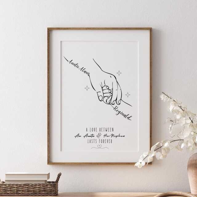 Personalised Aunt Line Art Print, Auntie & Nephew Birthday Gift, Minimalist Framed Wall - image 1