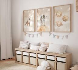 Nursery Decor Space Boy, Wall Art Space, Watercolor Prints, Astronaut Outer Prints Set Of 3 - thumbnail 1