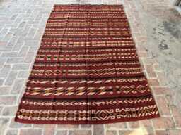 5x9 Afghan Wool Kilim Runner - Hand-Knotted Tribal Flatweave Rug Red Geometric Hallway Carpet Boho Home Decor Gift - thumbnail 1