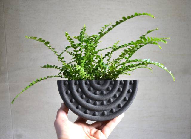 Mid Century Black Wood Finish Wall Planter Rounded Stud Design - image 1