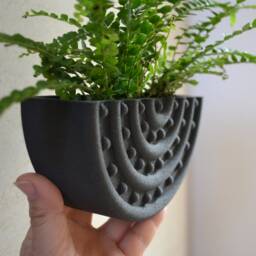 Mid Century Black Wood Finish Wall Planter Rounded Stud Design - thumbnail 2
