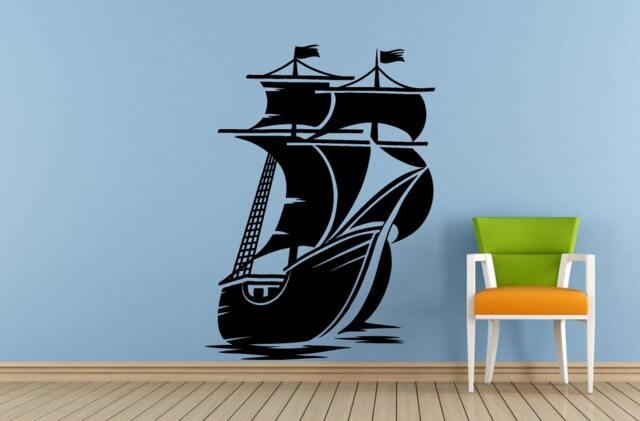 Sail Boat Old Ship Yat Liner Ocean Sea Lake River Transport Wall Decal Vinyl Sticker Mural Room Decor L1694 - image 1
