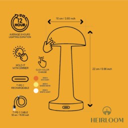 Rechargeable Touch Desk Lamp Color Options, Adjustable Dimmer - thumbnail 2