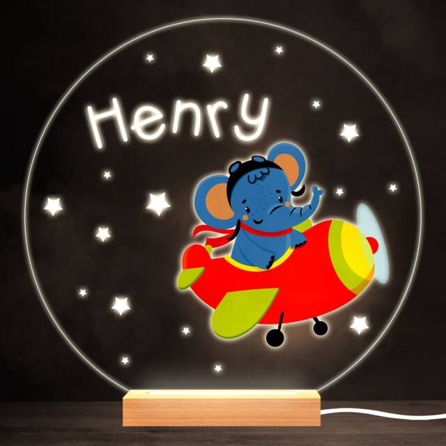 Cute Flying Elephant Colourful Round Personalised Gift Led Lamp Night Light - Bedroom - image 1