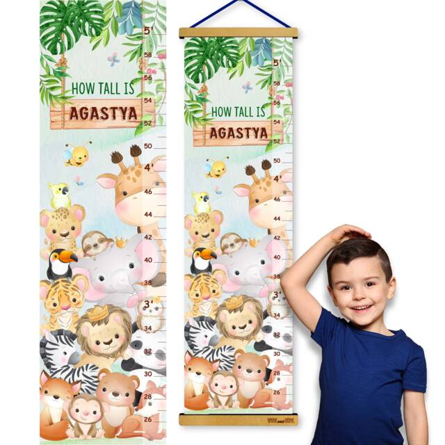 Personalized Safari Animals Kids Height Chart, Custom Growth Jungle Nursery Wall Decor, First Birthday Baby Boy Girl Gift - image 1