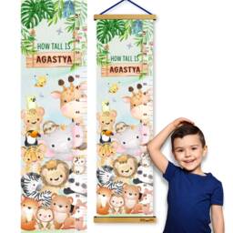Personalized Safari Animals Kids Height Chart, Custom Growth Jungle Nursery Wall Decor, First Birthday Baby Boy Girl Gift - thumbnail 1
