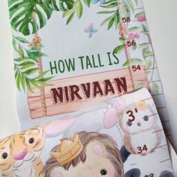 Personalized Safari Animals Kids Height Chart, Custom Growth Jungle Nursery Wall Decor, First Birthday Baby Boy Girl Gift - thumbnail 2