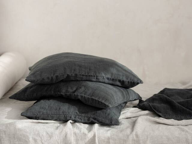 Graphite Heavyweight Linen Cushion Cover, Pure Pillowcase With Zip, Handcrafted Pillow Cover Made Of Stonewashed Antiqued Flax - image 1