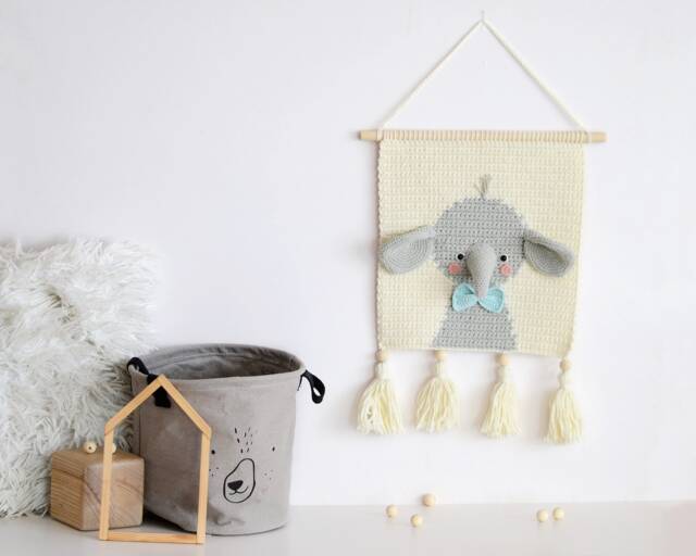 Crochet Elephant Wall Hanging - Nursery Decor - image 1