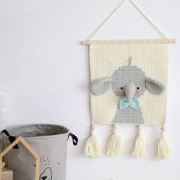 Crochet Elephant Wall Hanging - Nursery Decor - thumbnail 3
