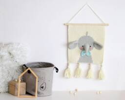 Crochet Elephant Wall Hanging - Nursery Decor - thumbnail 1