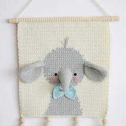 Crochet Elephant Wall Hanging - Nursery Decor - thumbnail 4