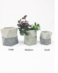 Gift For Mom Pot, Geometric Concrete Planters - Set Of 3, Icosahedron, Succulent Planter, Modern Cement Planter