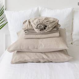 Grey Linen Sheet Set- Stonewashed Bedding - Breathable Fitted Sheet, Flat & Pillowcases- Eco - thumbnail 4