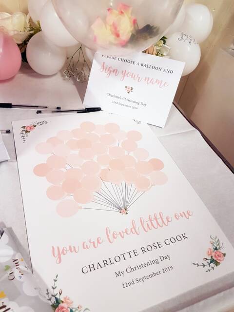 Personalised Christening Baptism Naming Day Sign A Balloon Guestbook Print Any Colour - image 1
