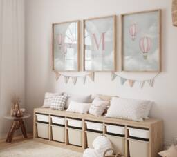 Set Of 3 Hot Air Balloon Animals Prints, Nursery, Playroom, Children's Poster, Girls Boys Bedroom, Kids Wall Art, A3 A4 Print - thumbnail 1