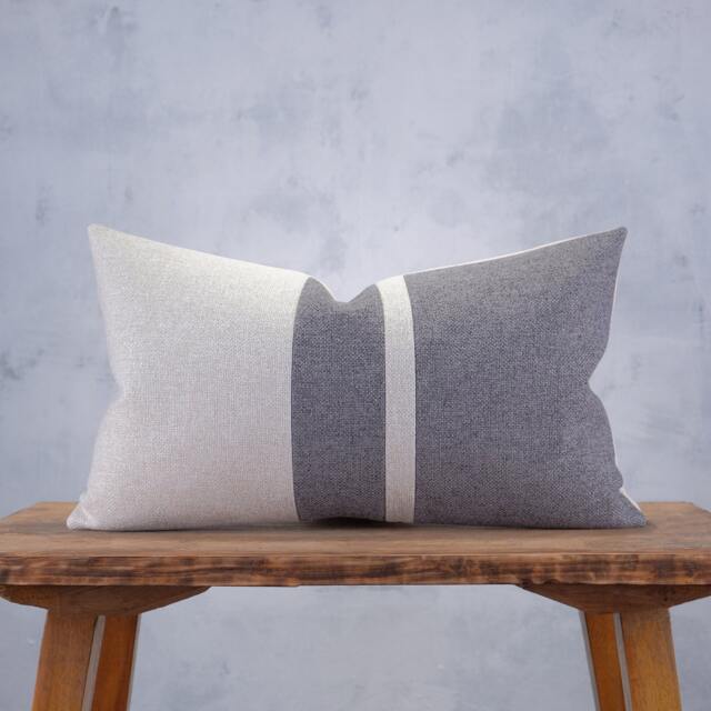 Colorblock Lumbar Pillow Cover Gray Beige Textured Cushion Case - image 1