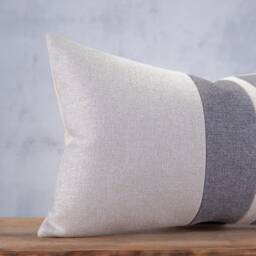Colorblock Lumbar Pillow Cover Gray Beige Textured Cushion Case - thumbnail 3