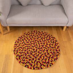 Vibrant Boho Wool Felt Ball Rug - Handmade Pom Floor Decor Rugs For Living Room, Bedroom Cozy Foot - thumbnail 2