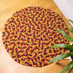 Vibrant Boho Wool Felt Ball Rug - Handmade Pom Floor Decor Rugs For Living Room, Bedroom Cozy Foot - thumbnail 1