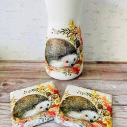 Hedgehog Gift Set, Vase, Wax Melt Burner, Coasters, Themed Gifts, Home Decor, Hedgehogs - thumbnail 3