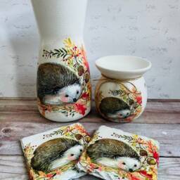 Hedgehog Gift Set, Vase, Wax Melt Burner, Coasters, Themed Gifts, Home Decor, Hedgehogs - thumbnail 2