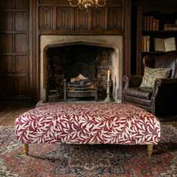 Iconic William Morris Fabric Footstool - Footrest, Coffee Table French Oak Wooden Legs - thumbnail 2