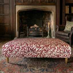 Iconic William Morris Fabric Footstool - Footrest, Coffee Table French Oak Wooden Legs - thumbnail 3
