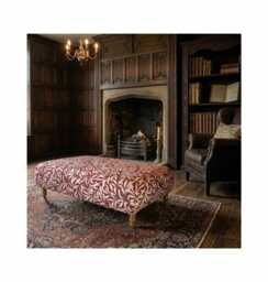 Iconic William Morris Fabric Footstool - Footrest, Coffee Table French Oak Wooden Legs