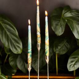 Gold Dark Green Metallic Marble Candles, Tall Taper Dinner Candle Set, Gold Forest Green Decor, Wedding Candles, Dip Dye Candles, Gift For Her - thumbnail 2