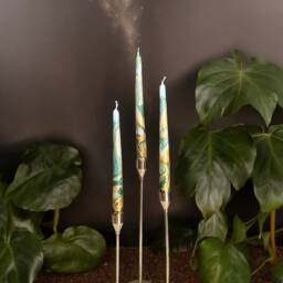 Gold Dark Green Metallic Marble Candles, Tall Taper Dinner Candle Set, Gold Forest Green Decor, Wedding Candles, Dip Dye Candles, Gift For Her - thumbnail 3