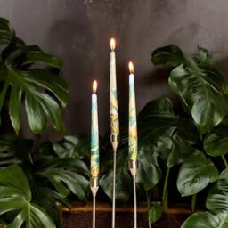 Gold Dark Green Metallic Marble Candles, Tall Taper Dinner Candle Set, Gold Forest Green Decor, Wedding Candles, Dip Dye Candles, Gift For Her