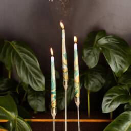 Gold Dark Green Metallic Marble Candles, Tall Taper Dinner Candle Set, Gold Forest Green Decor, Wedding Candles, Dip Dye Candles, Gift For Her - thumbnail 4