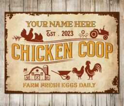 Personalised Metal Plaque Chicken Coop Fresh Eggs Custom Farm Sign Wall Door Decor - thumbnail 1