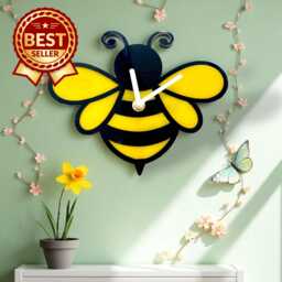 Bumble Bee Shaped Clock - Bespoke Size, Colours & Shapes Made - Engraving Services - thumbnail 1