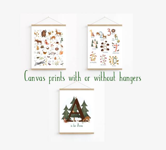 Personalized Forest Canvas Print Set, Woodland Nursery Decor, Baby Stats, Alphabet Art - image 1