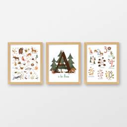 Personalized Forest Canvas Print Set, Woodland Nursery Decor, Baby Stats, Alphabet Art - thumbnail 2