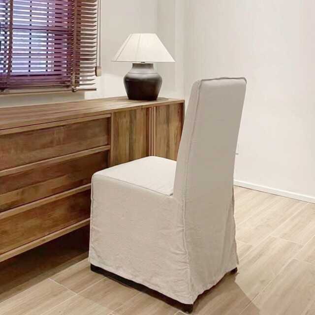 Linen Dinning Chair Cover, Custom Made Fitted Chair Cover With Skirt , Off White Farmhouse Replacement - image 1