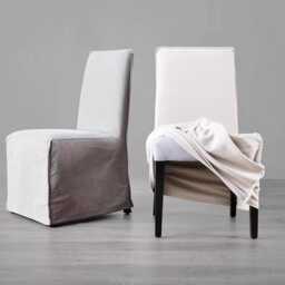 Linen Dinning Chair Cover, Custom Made Fitted Chair Cover With Skirt , Off White Farmhouse Replacement - thumbnail 2