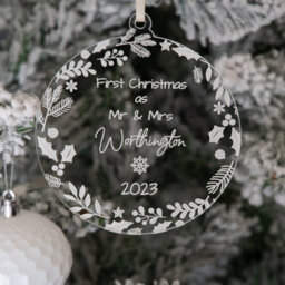 Personalised 1st Christmas As Mr & Mrs Bauble Clear Acrylic - thumbnail 1