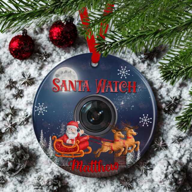 Kids Santa Cam Christmas Bauble Gift - Keepsake Present Custom Name Ornament Fun Surveillance